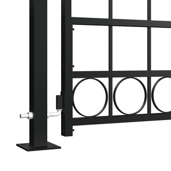 Poort met gebogen bovenkant en 2 palen 105x204 cm zwart 3