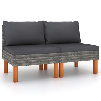 Middenbanken 2 st poly rattan en massief eucalyptushout 1