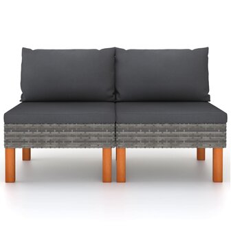 Middenbanken 2 st poly rattan en massief eucalyptushout 2