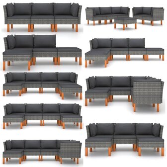 Middenbanken 2 st poly rattan en massief eucalyptushout 8