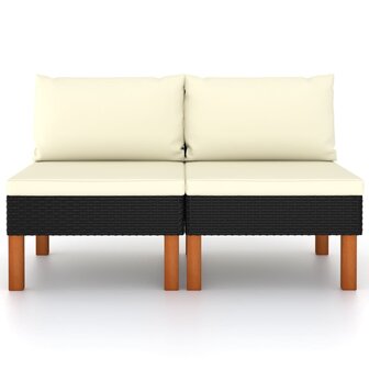 Middenbanken 2 st poly rattan en massief eucalyptushout 2