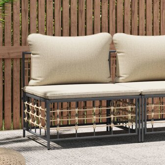 Tuinmiddenbank met beige kussens poly rattan 1