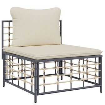 Tuinmiddenbank met beige kussens poly rattan 2