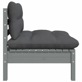 Tuinmiddenbank met antracietkleurige kussens grenenhout grijs 3