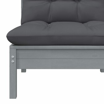 Tuinmiddenbank met antracietkleurige kussens grenenhout grijs 4