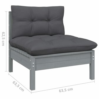 Tuinmiddenbank met antracietkleurige kussens grenenhout grijs 6