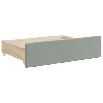 Opberglades bed 2 st bewerkt hout en fluweel lichtgrijs 3