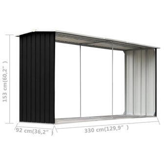 Haardhoutschuur 330x92x153 cm gegalvaniseerd staal antraciet 6
