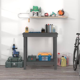 Werkbank 80x50x80 cm massief grenenhout grijs 3