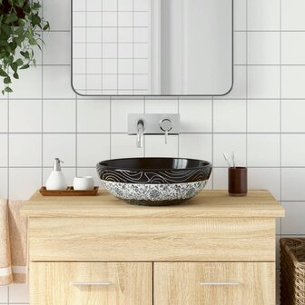 Opzetwasbak rond &Phi;41x14 cm keramiek zwart en blauw 1