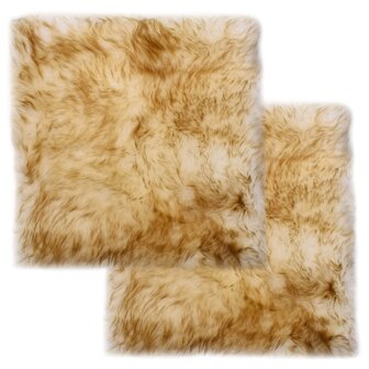 Stoelkussens 2 st 40x40 cm echt schapenvacht gem&ecirc;leerd bruin 1
