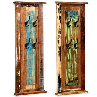 Kapstokken 2 st 38x100 cm massief gerecycled hout 5