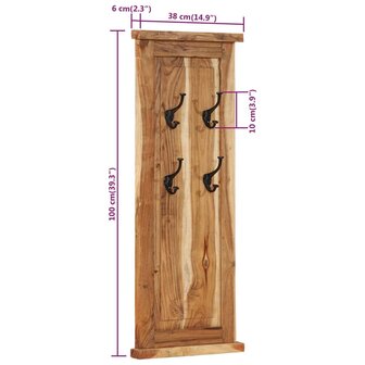 Kapstokken 2 st 38x100 cm massief acaciahout 8
