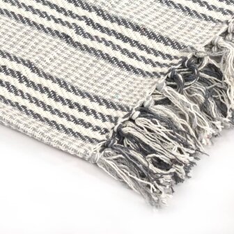 Plaid strepen 160x210 cm katoen grijs en wit 4
