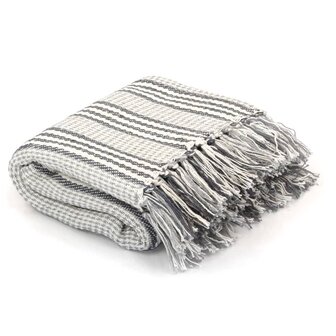 Plaid strepen 220x250 cm katoen grijs en wit 1