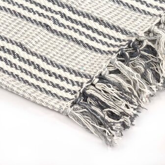 Plaid strepen 220x250 cm katoen grijs en wit 4
