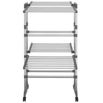 Droogrek 2-laags met wieltjes 60x70x106 cm zilverkleurig 3