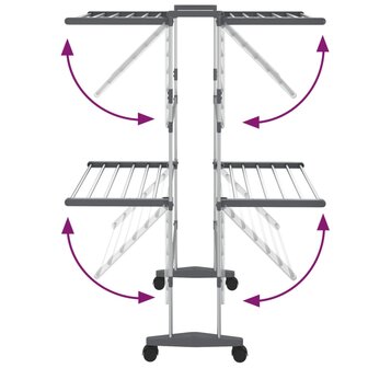 Droogrek 2-laags met wieltjes 60x70x106 cm zilverkleurig 5