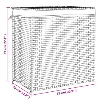 Wasmand met 2 vakken 53x35x57 cm poly rattan donkerbruin 9
