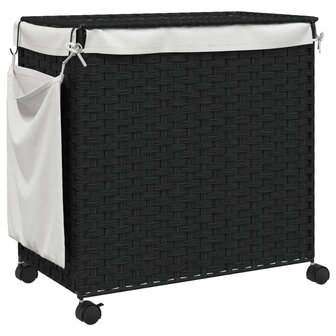 Wasmand op wielen 60x35x60,5 cm rattan zwart 6