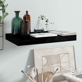 Wandschap zwevend 40x23x3,8 cm MDF hoogglans zwart 1