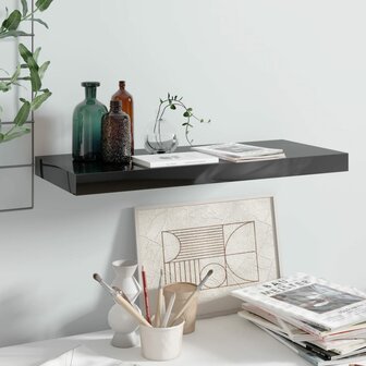 Wandschap zwevend 60x23,5x3,8 cm MDF hoogglans zwart 1