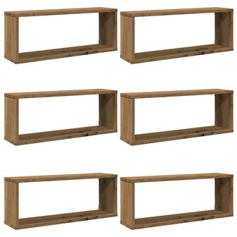 Wandschappen kubus 6 st 60x15x23 cm hout artisanaal eiken 2