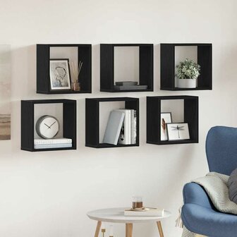 Wandschappen kubus 6 st 30x15x30 cm bewerkt hout zwart eiken 3