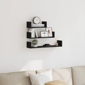 Wandschappen 3 st bewerkt hout zwart eiken 1