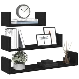 Wandschappen 3 st bewerkt hout zwart eiken 4