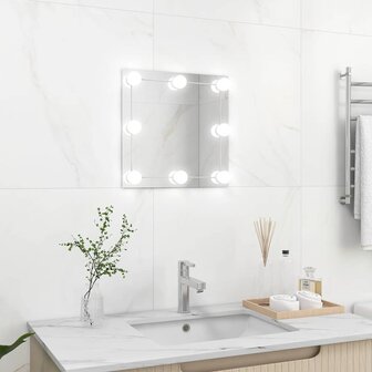 Wandspiegel met LED-lampen vierkant glas 1