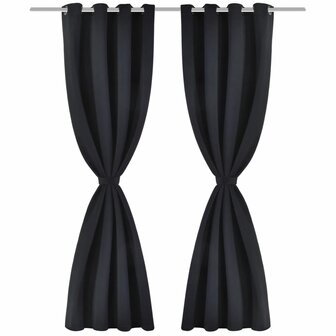 Gordijnen met metalen ringen verduisterend 135x175 cm zwart 2 st 2