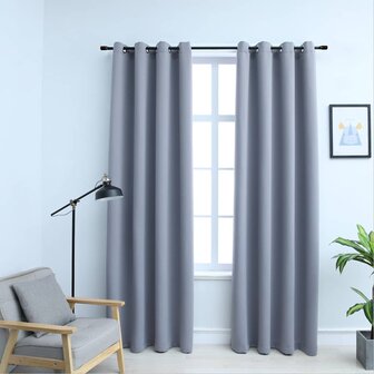 Gordijn verduisterend met metalen ringen 2 st 140x225 cm grijs 1