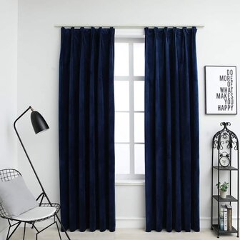 Gordijnen verduisterend 2 st met haken 140x175 cm fluweel blauw 1