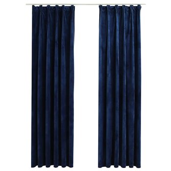 Gordijnen verduisterend 2 st met haken 140x175 cm fluweel blauw 2