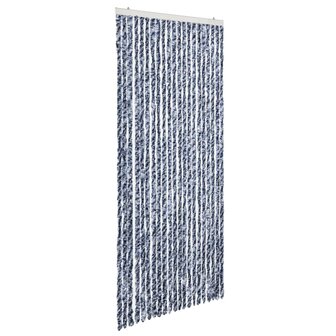 Vliegengordijn 90x220 cm chenille blauw, wit en zilver 2