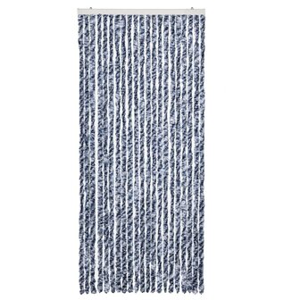 Vliegengordijn 90x220 cm chenille blauw, wit en zilver 3