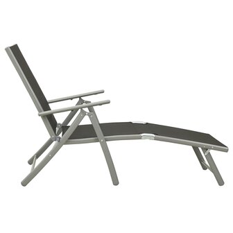 Ligbed inklapbaar textileen en aluminium zwart en zilverkleurig 3