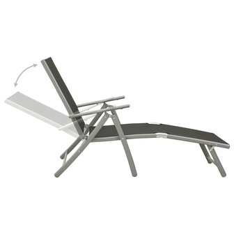 Ligbed inklapbaar textileen en aluminium zwart en zilverkleurig 5