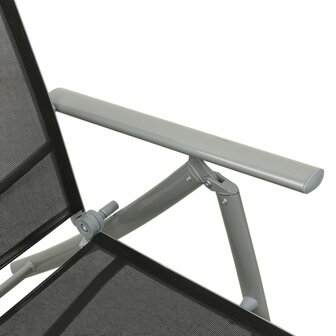 Ligbed inklapbaar textileen en aluminium zwart en zilverkleurig 7