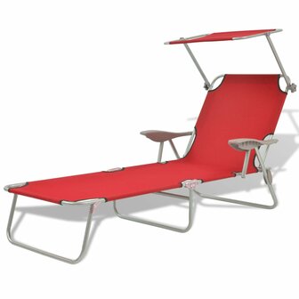 Ligbed met luifel staal rood 1