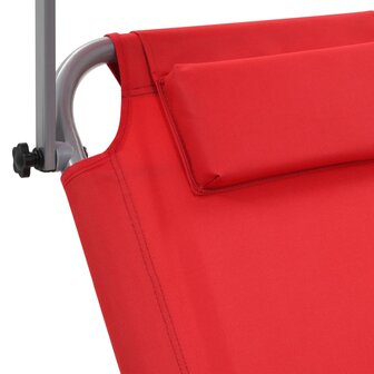 Ligbed met luifel en wieltjes inklapbaar staal rood 7