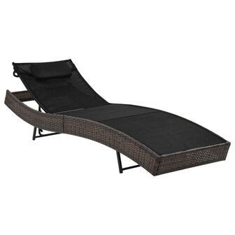 Ligbed met kussen poly rattan bruin 1