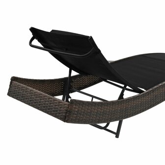 Ligbed met kussen poly rattan bruin 4