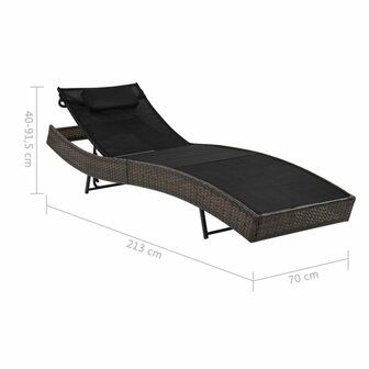 Ligbed met kussen poly rattan bruin 6