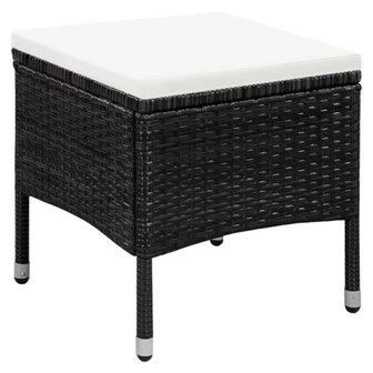 Tuinstoel en kruk met kussens poly rattan zwart 3