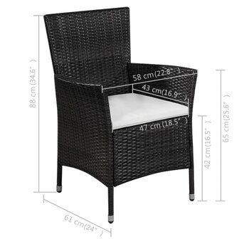 Tuinstoel en kruk met kussens poly rattan zwart 4