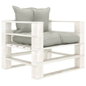 Tuinbank met taupe kussens pallet hout 1