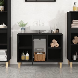 Wastafelkast 80x33x60 cm bewerkt hout zwart 3