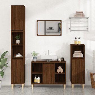 Wastafelkast 80x33x60 cm bewerkt hout bruin eikenkleur 1